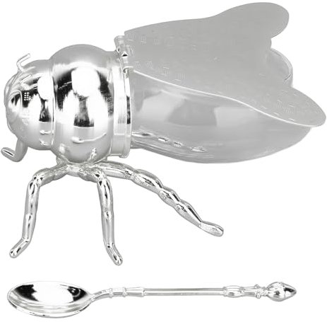 Xiuganpo Tarro de Miel de Abeja, Pote de Miel de Cristal con Forma de Abeja, Recipientes Decorativos para Miel de Colmena, Dispensador de Jarabe Condimento de Cristal Contenedor de (SILVER)