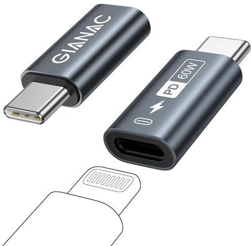 Adattatore Lightning USB C [2Pezzi] Adattatore da Lightning a USB C Supporto per Ricarica Rapida PD 60W e Trasmissione Dati per iPhone 15, Samsung/Google/iPad,Non adatto per OTG/Audio