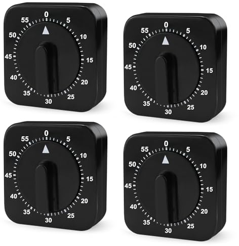 WIYETY Mechanischer Küchentimer Kurzzeitmesser Analoger: 4 Stück Eieruhr 60 Minuten Mechanischer Küchentimer, Kurzzeitwecker Funktion für Haushalt Kochen Sport Studieren(Schwarz)