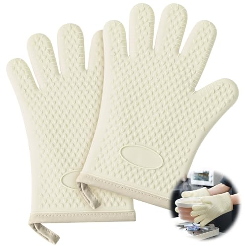 Hitzebeständige Handschuhe; Isolierte Handschuhe; Grillhandschuhe; Silikon rutschfeste Ofenhandschuhe; Küchenhandschuhe; Küchensicherheitskochhandschuhe; für Grillen, Kochen, Backen, feuerfeste
