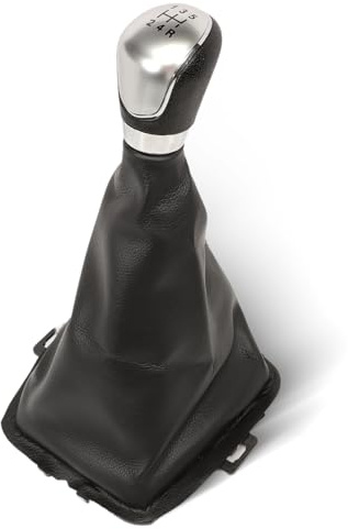 Anlseiod Pomo Palanca Cambios para Fiesta MK6 2008-2012, 5 velocidades, funda de piel sintética + pomo cambio, funda pomo cambio OE # 8A6R-7H409-MA,8A6R7H409MA,1556845(pomo plateado)