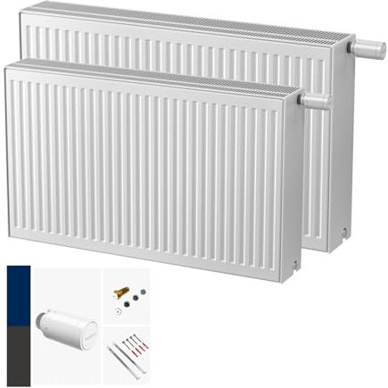 DESIGNO Universalheizkörper Kompakt & Ventilheizkörper Typ 33 -BH-750 x BL-1000 | inkl. Buderus Thermostatkopf Logafix BD1-W0 - Ventil - Montagezubehör | Wärmeleistung 2.965 Watt