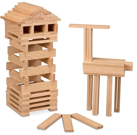 Relaxdays Gioco in Legno per Bambini da 3 Anni, 100 Blocchi da Costruzione, Mattoncini Impilare, Motricità, Naturale