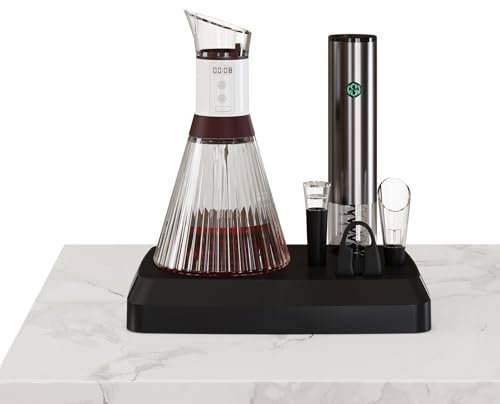 THYXGS Decanter Elettrico Intelligente, Apribottiglie 5 in 1 Ricaricabile, Cavatappi Elettrico da 750 Ml, con Base, Aeratore per Vino, Pompa per Vuoto, Tappo per Vino