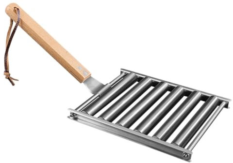 Cabilock Wurstrolle Aus Edelstahl Und Holz Für Grill Lagerfeuergrills Abnehmbar Stabil Und Langlebig Mit Holzgriff Für Einfachen Transport Für Draußen Und Camping