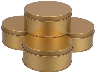 Garneck Caja De Hojalata Grande Dorada Para Almacenamiento, Lata Metálica Hermética Con Tapa, 4 Piezas, Recipiente Multiusos Para Galletas, Dulces y Organización Cocina y Oficina