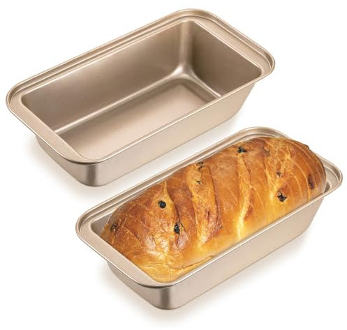 Bailtouk 2 Piezas Paquete Molde para Pan Antiadherente, Moldes para Pan de Acero Carbono Molde para Pan Rectangular Molde Pan Horno para Bizcochos, Brownies, Pasteles (Dorado)