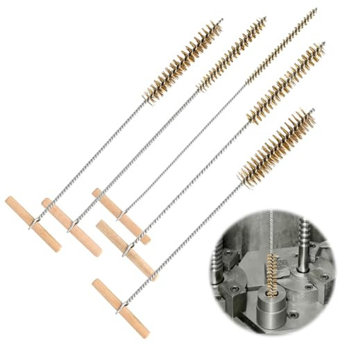 5 Stück Bohrlochbürste, Reinigungsbürste Rund Lang 8/12/16/20/25mm, Edelstahl Lochbürsten Rohrbürste mit T-Holzgriff, Rohrreinigungsbürste für Schlagbohrmaschinen, Reinigen von Bohrlöchern