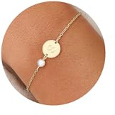 Orazio Pulsera Inicial Oro 14K Personalizada con Nombre y Perlas para Mujer Niña - Pulseras de Amistad A a Z