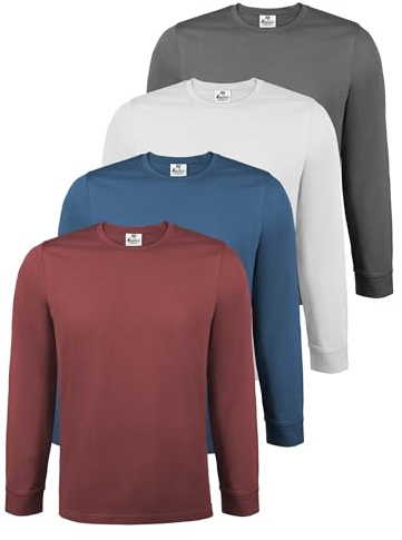 ALPIDEX Herr Longsleeve 4-pack Basic Bomull Stretch Långärmad Tröja Undertröja Rund Hals, Storlek:5XL, Färg:Fire