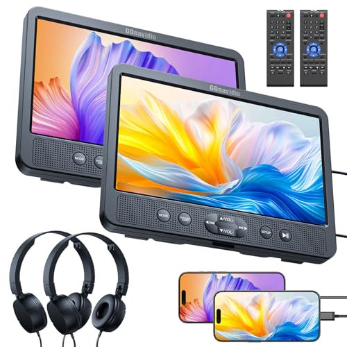 Lettore DVD doppio da 10,1 pollici con ingresso HDMI, cuffie, staffe di montaggio, lettori DVD per auto supporto USB/SD Card, AV in/out, ultima memoria, riproduzione di uno stesso o due film, senza