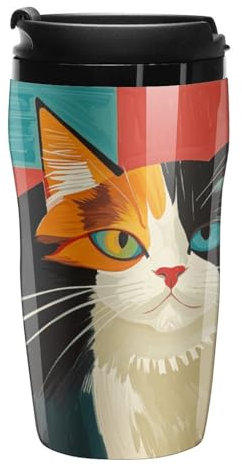 Stanley-Kaffeetasse mit Deckel, 340 ml, Kunststoffbecher, versiegelter Trinkdeckel, Wasserbecher, Teetasse, moderne Kunst, Katze, bedruckte Tassen, passt in Auto-Becherhalter