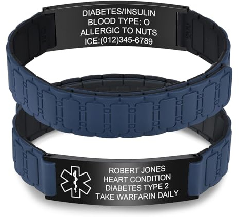 Personalisiertes Notfallarmband Damen Herren - Wasserfest Silikon Sport SOS ID Armband mit Gravur Name Telefonnummer Diabetes Allergie Epilepsie, Medizinisches Alarm Notfall Armbänder für Erwachsene