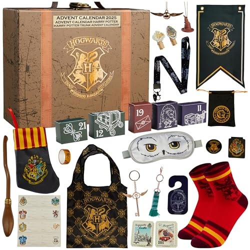 Harry Potter Adventskalender 2026 Mädchen Damen, 24 Überraschungen | Würfel Countdown Kalender, Schmuck, Haarschmuck, Socken, Schreibwaren, Geschenke für Kinder Frauen (Braunes Etui)
