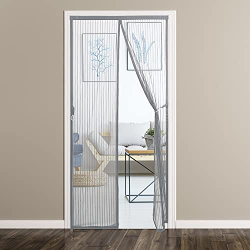 Magnetischer Fliegengitter-Tür, 125 x 210 cm, Netzvorhang für Tür und Fenster, Insektenschutz, sofortiger Bildschirm, freihändig, Haustierfreundlich, Braun, für Außentür, Wohnmobil, Terrasse, Veranda