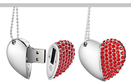 Yaxiny, chiavette USB da 128 GB, chiavette USB Premium impermeabili con cuore e diamante, alta velocità USB 2.0, unità di memoria flash, disco chiavetta USB rossa 1 pezzo