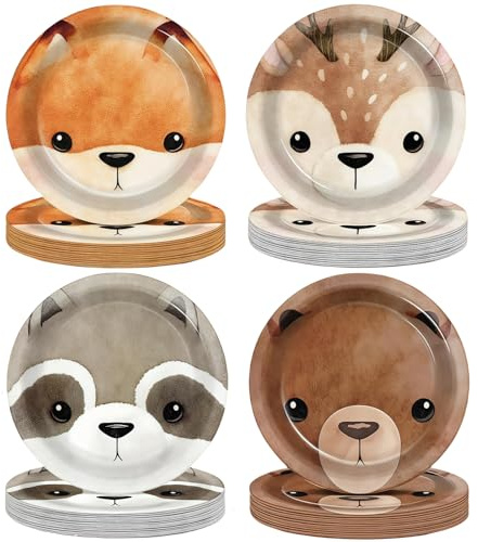 RONGZUBAT 40 assiettes en carton jungle safari 18 cm, assiettes jetables de fête, assiettes à dessert pour anniversaire, baby shower, mariage, fête d’enfants