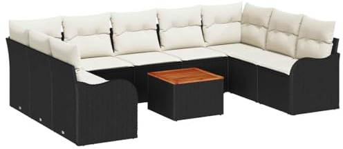 vidaXL Trädgårdsoffset med kudde 10 pcs Svart konstrotting, Modern, hållbar, modulär utomhussoffgrupp, lätt rattan lounge, flexibla terrassplatser, UV-resistent trädgårdsoff