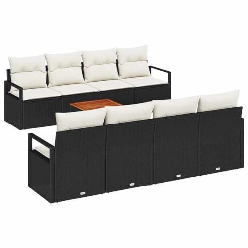 vidaXL Gartensofa-Set mit Speicher 9 pcs Schwarz und Creme Poly-Rattan, Garten und Terrasse, modernes Modulsofa, robuster Rattan-Sessel, Flexibles Outdoor-Sitzen, wetterfestes Design