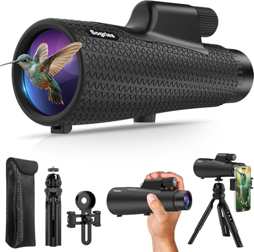 Sogries 15x55 Monokular Fernglas HD mit Stativ & Handyadapter | BAK4 Prisma & FMC Linse, Vogelbeobachtung, Wandern & Reisen, Spritzwassergeschütztes Fernrohr