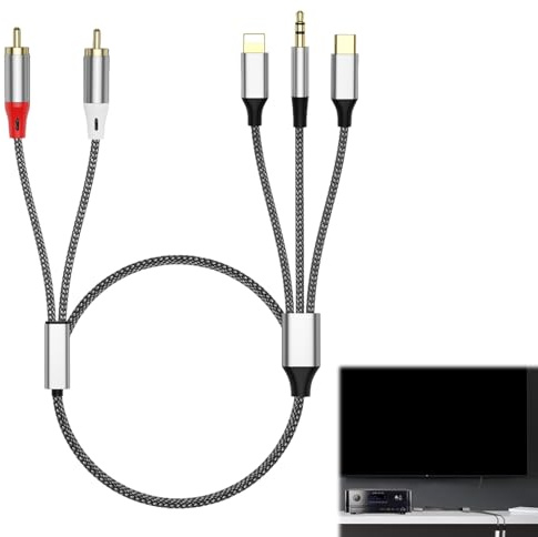 Seefey Cable Jack RCA,Câble Audio Type C vers 2RCA,Câble Audio 3 en 1,pour Téléphone,Tablette,Lecteur MP3,Amplificateur,Haut-parleur,Home Cinéma