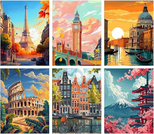 BEAYIOU 6 Pack Famous Landscape Diamond Art Kits for Adults Beginners,Full Round Drill DIY Diamond Painting Kits,Paint by Diamonds Dot Gem Art Crystal Easy,Home Wall Decor 12x16Inch