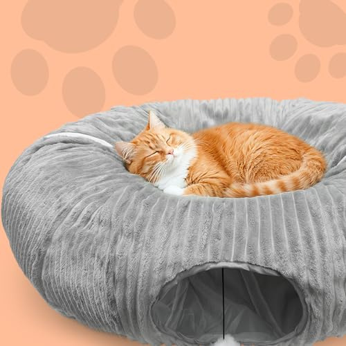 Katzentunnel mit Schlafplatz - Katzen Tunnel Große Katzen mit Waschbares für Kissen,Katze, Welpe, Hase