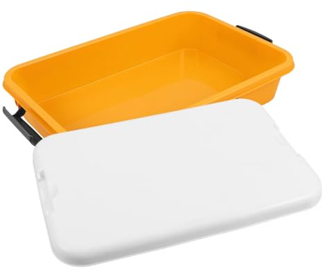 Beaupretty Portable Plastic Sandbox Tray with Lid Sturdy Organizer Box with Carry Handle for Sensory Play and Craft Storage Minimalist Design for Classroom and Home Use Yellow