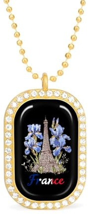 Eiffel Tower Iris Flowers France French Flag Women's Necklaces Pendant Necklace Fashion Diamond Jewelry with Chain