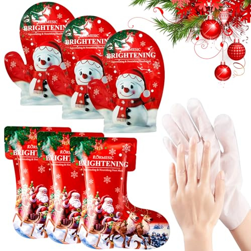 Mascarilla para pies de mano, regalos de Navidad, 3 pares de máscaras exfoliantes para pies y 3 pares de máscaras de mano, para eliminar callos de los pies, mascarilla hidratante para pies, calcetines