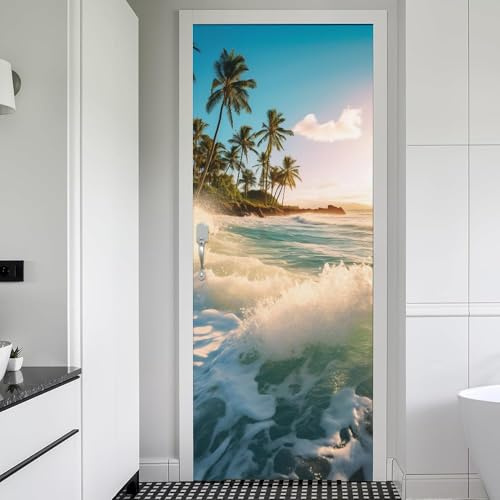 TACOKI Türtapete Selbstklebend Türposter Wellen Türbekleben Meer Türbilder, 3D Effekt Fototapete Türfolie Poster Türaufkleber Wandtattoo Tür Dekoration Stickers 100x200 cm 215z