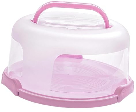 MCMUZKZS Porte-gâteau Rond Plateau à Gâteau Boîte à Gâteau avec Cloche de Transport Poignée Ergonomique Fermeture Sécurisée PP pour Stockage Gâteaux Cupcakes R, Rose