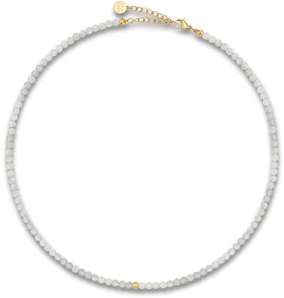 Pärlhalsband för dam av äkta fasetterade naturstenar 4 mm | Justerbart regnbågsmånstenhalsband med 18K guldplätering (40–45 cm) | Vattentåligt boho-halsband (flerfärgad)