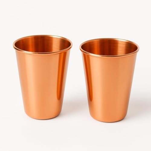 COPPAYA Pure Copper Plain Drinking Tumblers – Set of 2, 11.8 oz (350 ml), Handmade 100% Pure Copper Cups, Reusable Drinkware