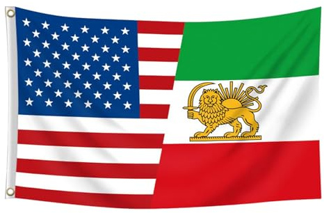 Bandera Grande de la Amistad de Estados Unidos y el Antiguo Irán, Banderas de la Amistad del Antiguo Irán USA con León Sol, Estandarte Iraní de Persia Resistente a los Rayos UV con Ojales de Latón