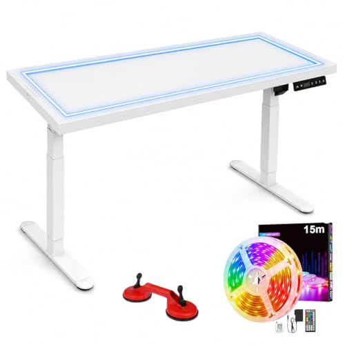 lazerux Escritorio Elevable Eléctrico Blanco Cristal LED, Mesa Escritorio Elevable Regulable Altura 70-120 cm, Mesa Gaming Elevable con Memoria 3 Posiciones, Patas Mesa Escritorio Motor Eléctrico