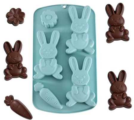 Moldes reutilizables de chocolate de Pascua, moldes de silicona en forma de conejo 3D, fácil liberación, de Pascua, suministros divertidos para gomitas, cupcakes, caramelos, gelatina, pasteles