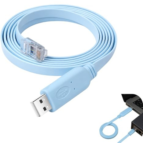 LYMISPIYA Cavo per console da USB a RJ45, 1,8 m, blu, per Cisco Router Switch Firewall, adattatore da RJ45 a USB per console, debugging, collegamento cavo router, console Windows Mac Linux