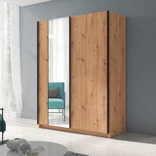 Home Collective Schwebetürenschrank Kleiderschrank Schrank mit Spiegel und Schiebetüren | viel Stauraum mit 4 Einlegeböden & Kleiderstange | modern Schlafzimmer | Artisan mit Spiegel | 180x198 cm