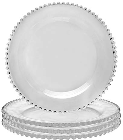 Set of 4 Glass Dinner Plates Beaded Edge Alfresco Dining Tableware 26.5cm | Bella Perle, Dinner Plate, Dining Plate, Dinner Set, Beaded Edge, Glass Crockery, Hand Wash Only