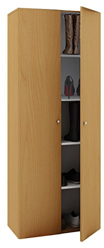 Holz Schrank | Maße B. 70 x H. 178 x T. 40 cm | 5 Fächer | Allzweckschrank | Schuhschrank | mit Zwei Drehttüren – Vandol