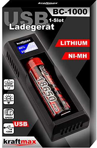 BC-1000 USB-C Akku Ladegerät - Schnell Ladegerät für Li-Ion 3,6V / 3,7V, NI-MH & NI-CD 1,2V Akkus AA/AAA/C / 18650/26650 / 14500/16340 / 21700 / Lithium Akku