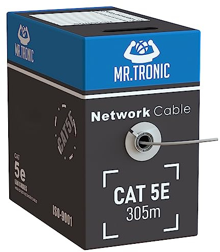 Mr. Tronic Bulk Cat 5E Ethernet Cable 305m, High Speed LAN Ethernet Network Cable, 305m Bulk Cat5E Internet 1 Gbps, 100 MHz, ADSL AWG24, UTP CCA (305 Meters, Grey)