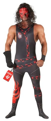 Morph WWE Kane Kostüm Herren, Wrestling Halloween Kostüm Herren | Ganzkörperanzug, Handschuh, Maske & Perücke, Kane-Look, Perfekt für Halloween, Ideal für Cosplay