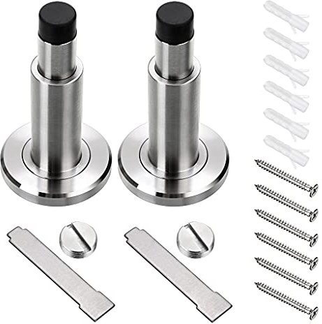 Sumnacon Verstellbarer Türstopper, robuster Edelstahl, gebürstete Oberfläche, Wandmontage mit Gummipuffer (2 Stück)
