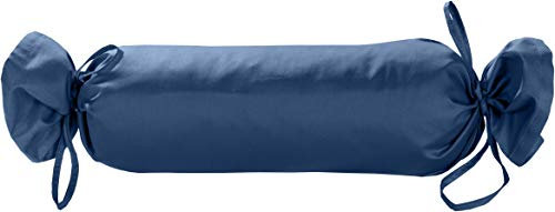 Mako Satin Kissenrollen Bezug 15x40 - Nackenrollenbezug mit Verschlussbändern aus 100% Baumwolle - Bezug ergonomisches Kopfkissen einfarbig Jeans Blau - Made in EU