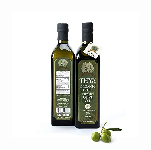 USDA Organic Extra Virgin Olive Oil 2 Pack of (25.4 fl oz/ 750ml) by THYA, First Cold Pressed, Single Source, Unblended, Natural, NON-GMO EVOO for Salad, Cooking, Baking, Dipping