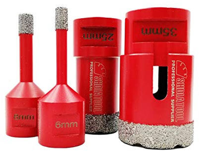 SHDIATOOL Set di Punta per Trapano Diamantata 4 Pezzi 6/8/25/35mm Vacuum Brasato Foretto Diamantato per Porcellana Piastrella Granito Marmo Taglio a Secco