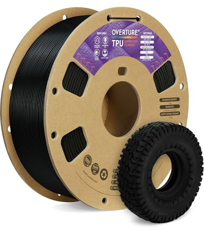 OVERTURE TPU Filament 1.75mm Flexible Roll, 95A Soft 3D Printer Filament, 1kg Spool (2.2 lbs), Fit Most FDM Printer (TPU Black)