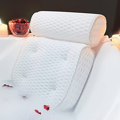 AEROiVi Bath Pillow for Headrest, Bath Pillow for Neck and Back, 4 Non-Slip Suction Cups